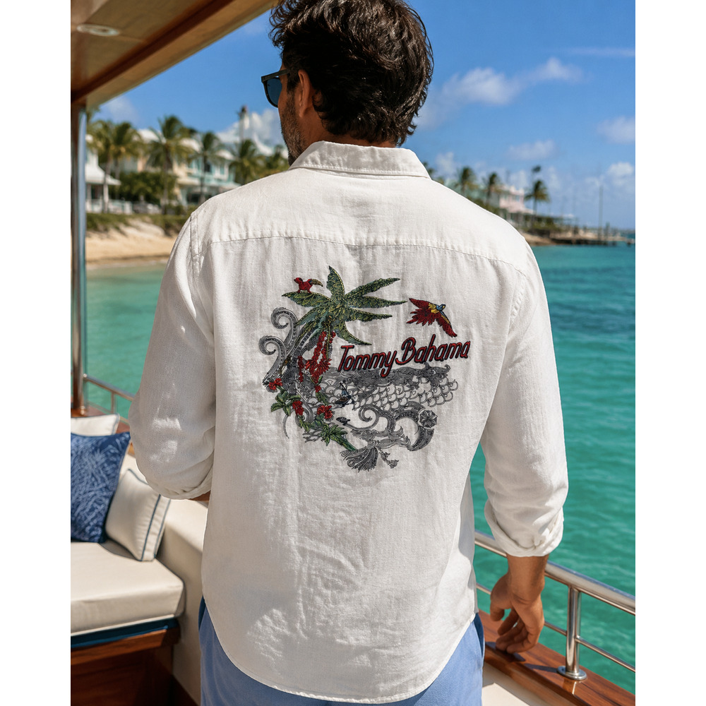 Tommy Bahama Mens XLT 100% Linen Embroidered Back Button Down Shirt White NWOT - Picture 12 of 12